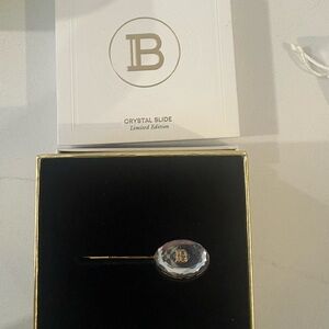 Balmain Crystal Slide Hair Pin with Gold Logo